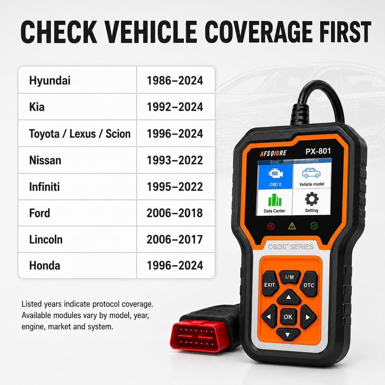 OBD2 Scanner Check Engine Light Car Code Reader Clear Error Codes ABS SRS SAS Etc Full Vehicle System Diagnostics