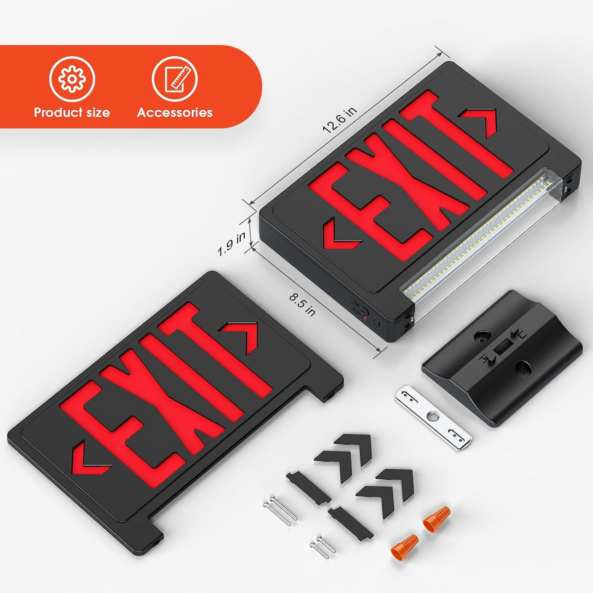 Exit Sign with Adjustable LED Pipe,Exit Signs with Emergency Lights Bar Combo, Hardwired Exit Sign Battery