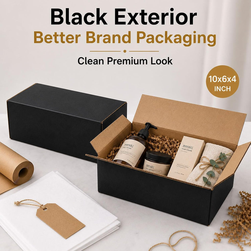 10x6x4 Black Shipping Boxes, Pack of 35