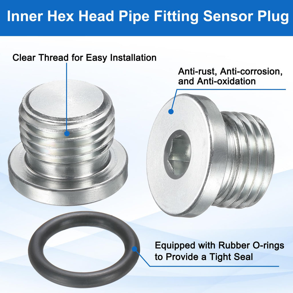 uxcell 4Pcs SAE 1/2-20 UNF Inner Hex Head Pipe Fitting Plug, Universal Carbon Steel Thread Socket Plug with O-Ring for Terminate Pipe Ends or Replacement Drains