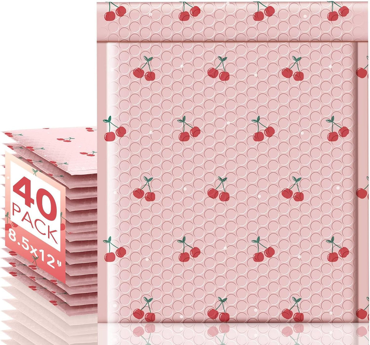 Bubble Mailers 8.5x12" 40 Pack Cherry Cute Padded Envelopes Pink