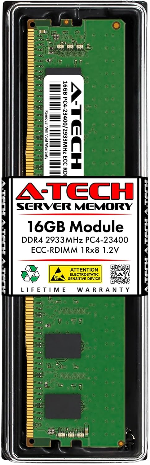 A-Tech 16GB DDR4 2933MHz PC4-23400 ECC RDIMM 1Rx8 Single Rank 1.2V ECC Registered DIMM 288-Pin Server & Workstation RAM Memory Upgrade Module (A-Tech Enterprise Series)