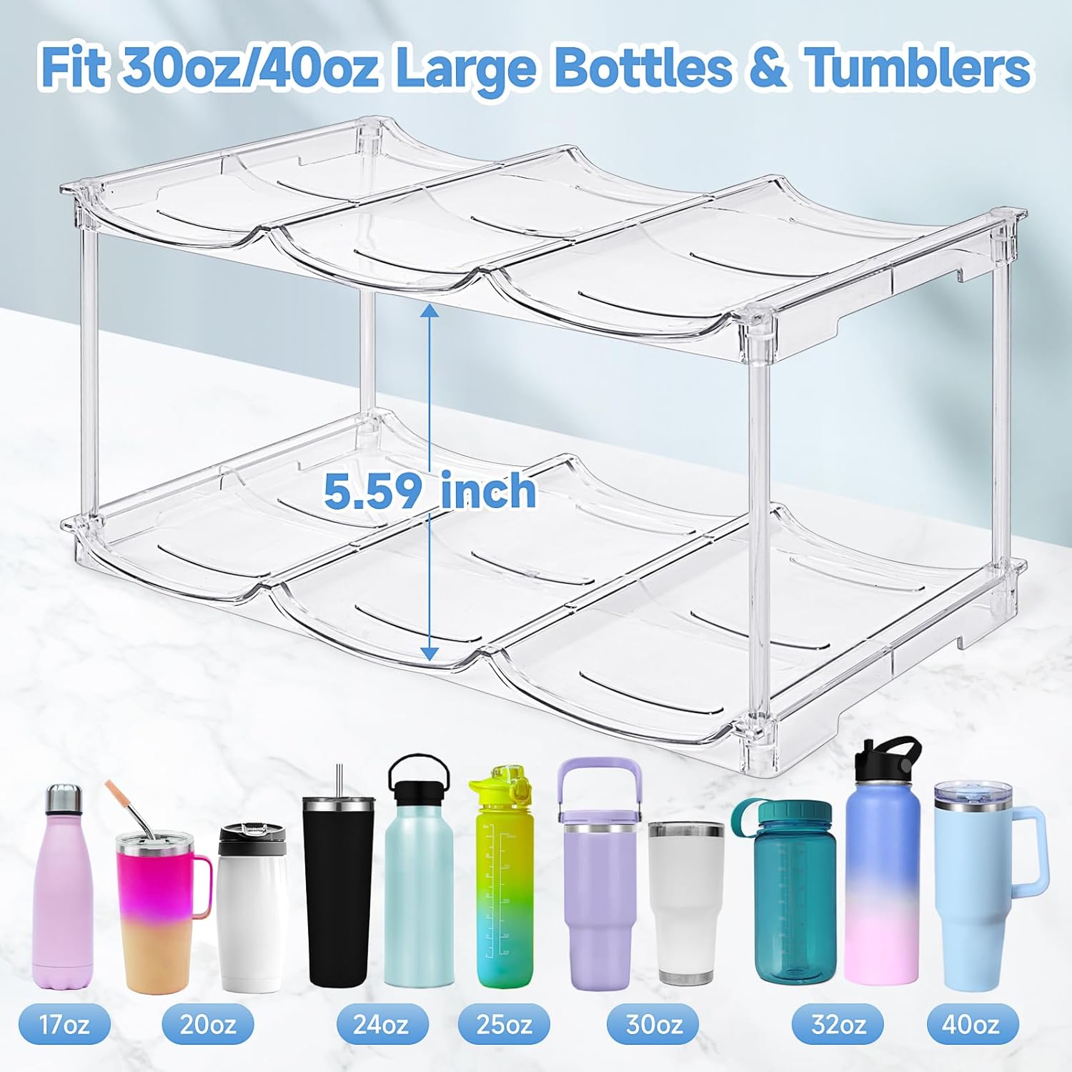 Stackable Water Bottle Organizer for Stanley 40 oz Tumbler, Water Bottle Holder for Cabinet, Pantry Kitchen