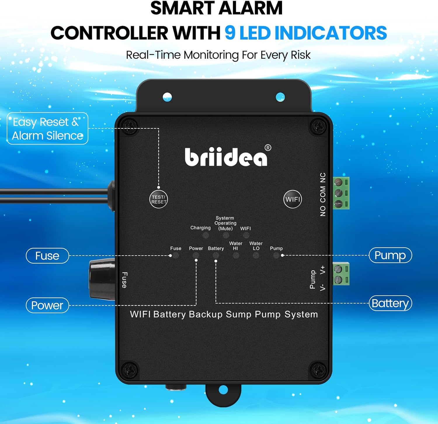 Battery Backup Sump Pump System for Basement, 12V Battery Compatible (Battery Not Included), Dual 2.4G/5G WiFi