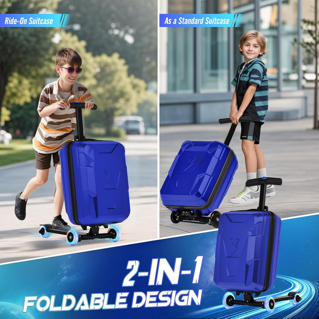 2-in-1 Folding Scooter Luggage for Kids & Adults, Ride-On Suitcase