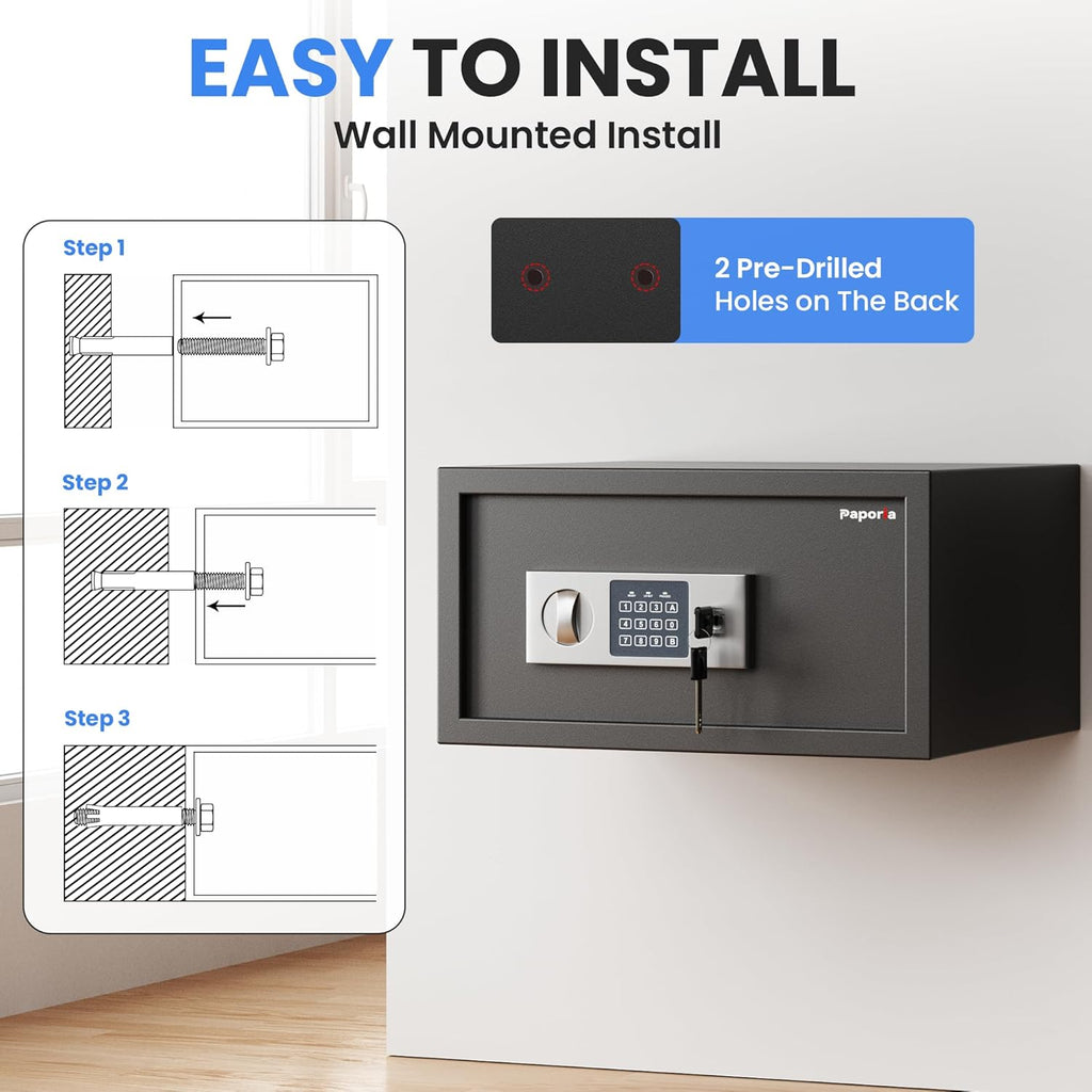 1 Cubic Feet Safe Box, Digital Security Lock Box with Shelf & Keypad & Combination, Alloy Steel Digital Home Safe for