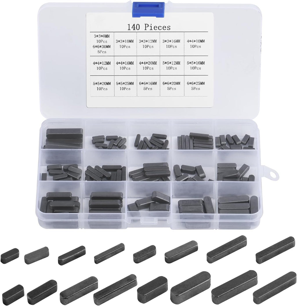 140 Pcs Round Ended Feather Key, Parallel Drive Shaft Keys Set