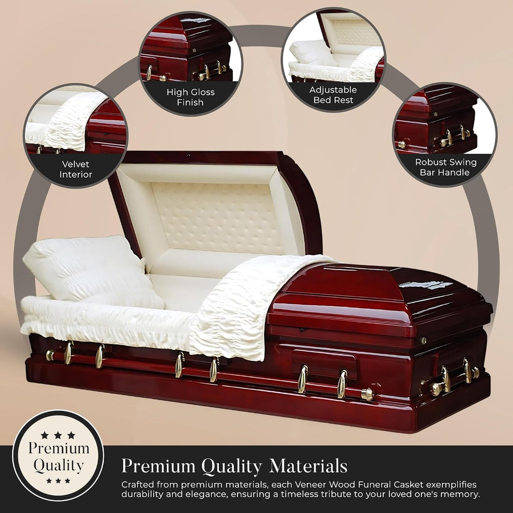 Belmont Veneer Wood Funeral Casket w/Almond Interior