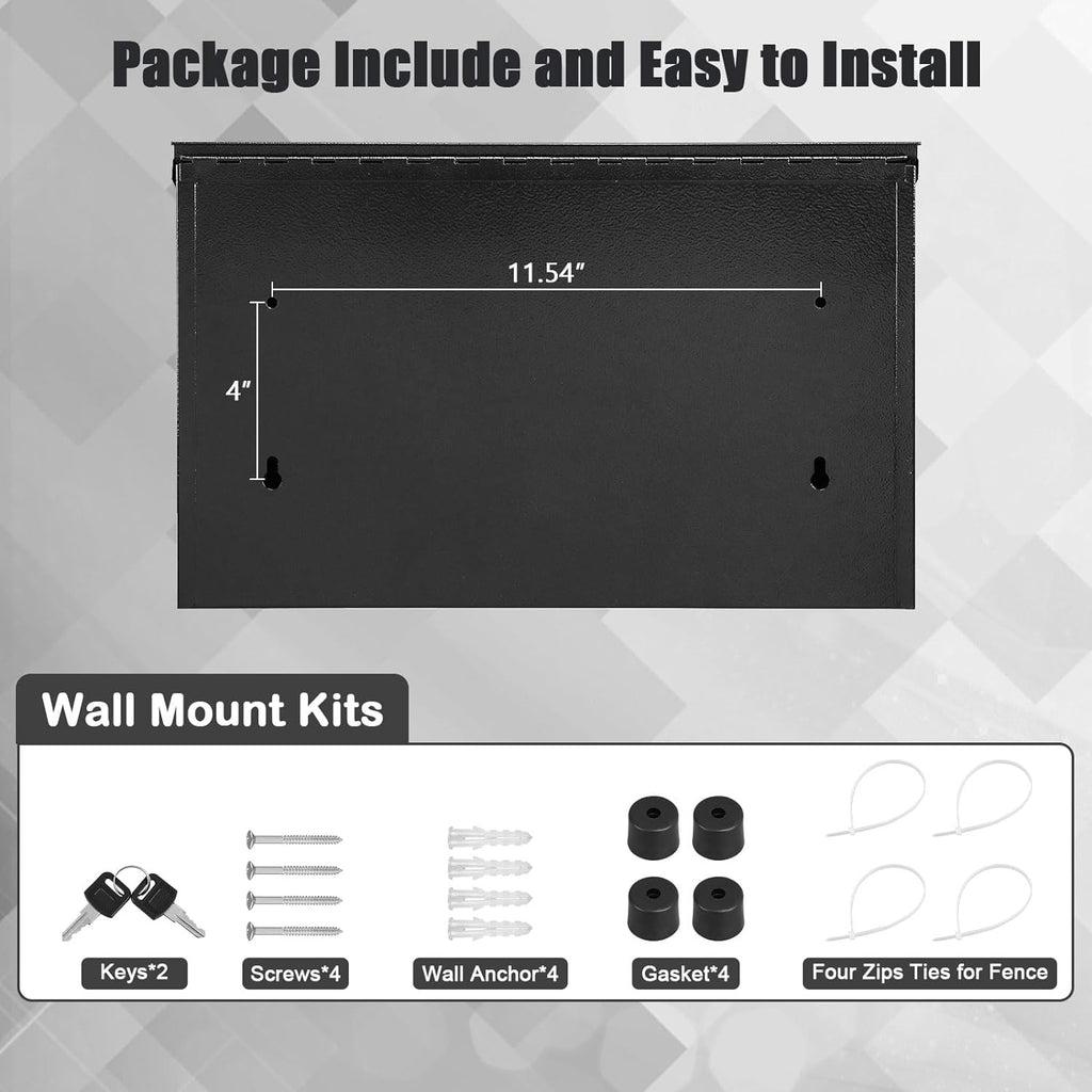 Locking Wall Mount Mailboxes for Outside, Large Capacity Mail Box for House with Key Lock, Security Drop Box, Metal