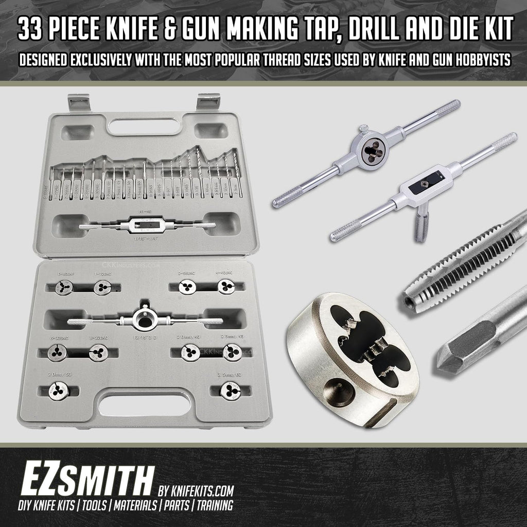 Knife & Gun Making Tap & Die Kit - UNF Standard/Metric - 33 Piece Micro Thread Set - (Drills/Taps/Dies/Handles) - (w/case) - USA Design - (by KnifeKits)
