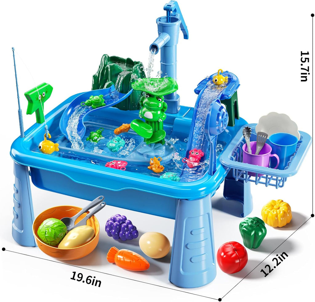 Water Table Play Sink Toy for Kids 2 3 4 5 6 Years Old - Outdoor Kitchen with Running Water, Fishing Games, Toddler