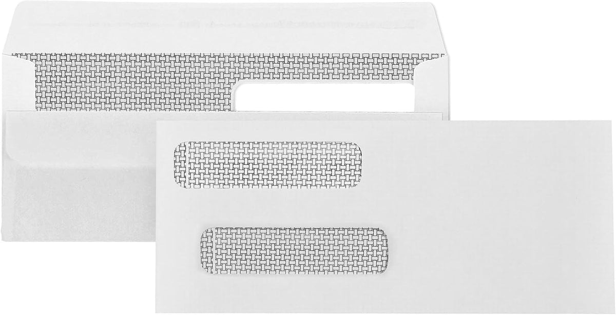 500#8 Double Window Security Envelopes, Flip & Seal