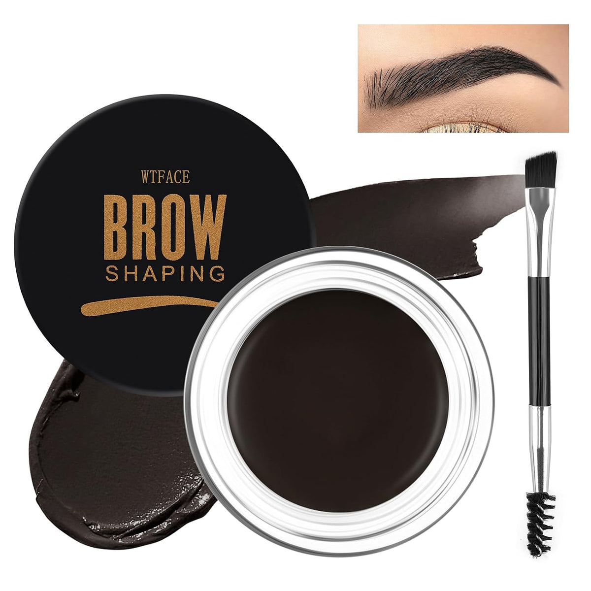 Eyebrow Pomade Kit with Dual-Ended Brush, Long-Lasting | Black