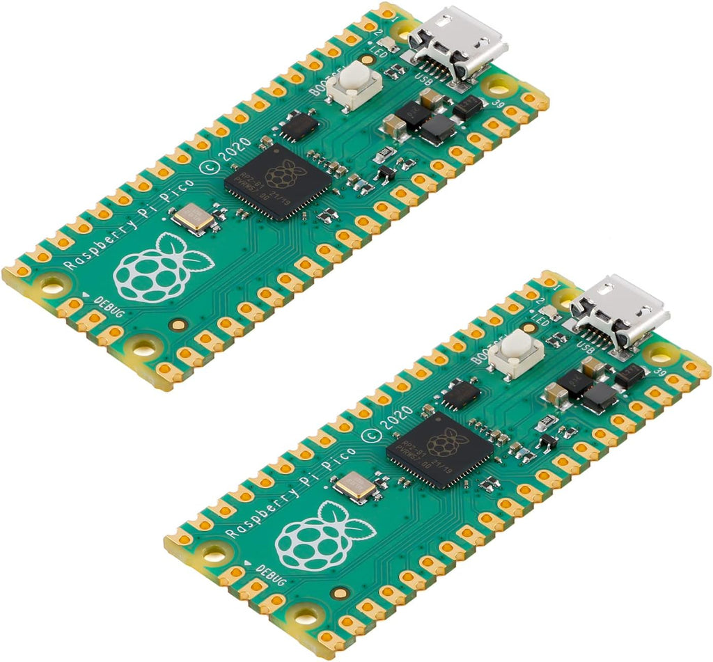 2Pcs Raspberry Pi Pico Development Board, Raspberry Pi RP2040 Dual-core ARM Cortex M0+ Processor, Running Up to 133 MHz, Support C/C++/Python, 2MB Quad SPI Flash Integrated with SPI/I2C/UART Interface