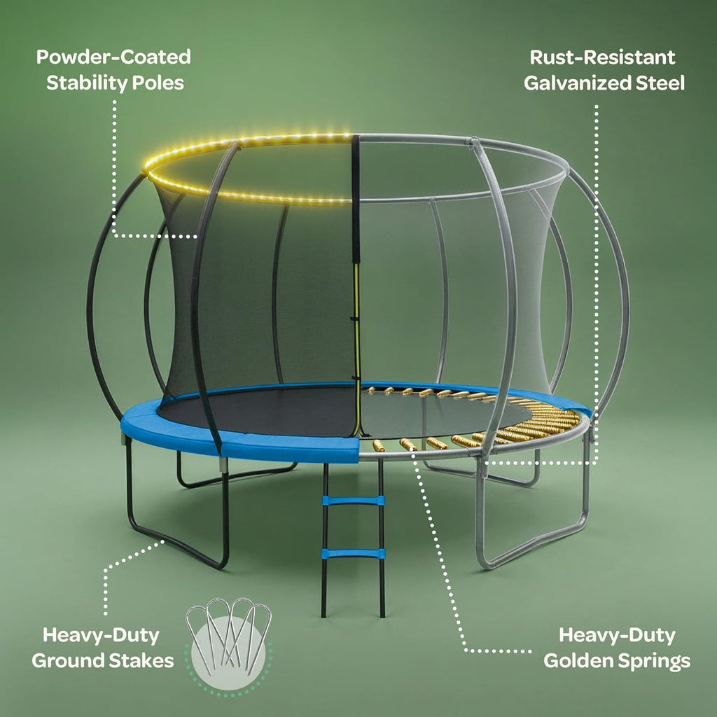 Trampoline Outdoor - Upsurge ASTM Certified Safe 8Ft 10Ft 12Ft 14Ft 15Ft 16Ft Recreational Trampoline for Kids and