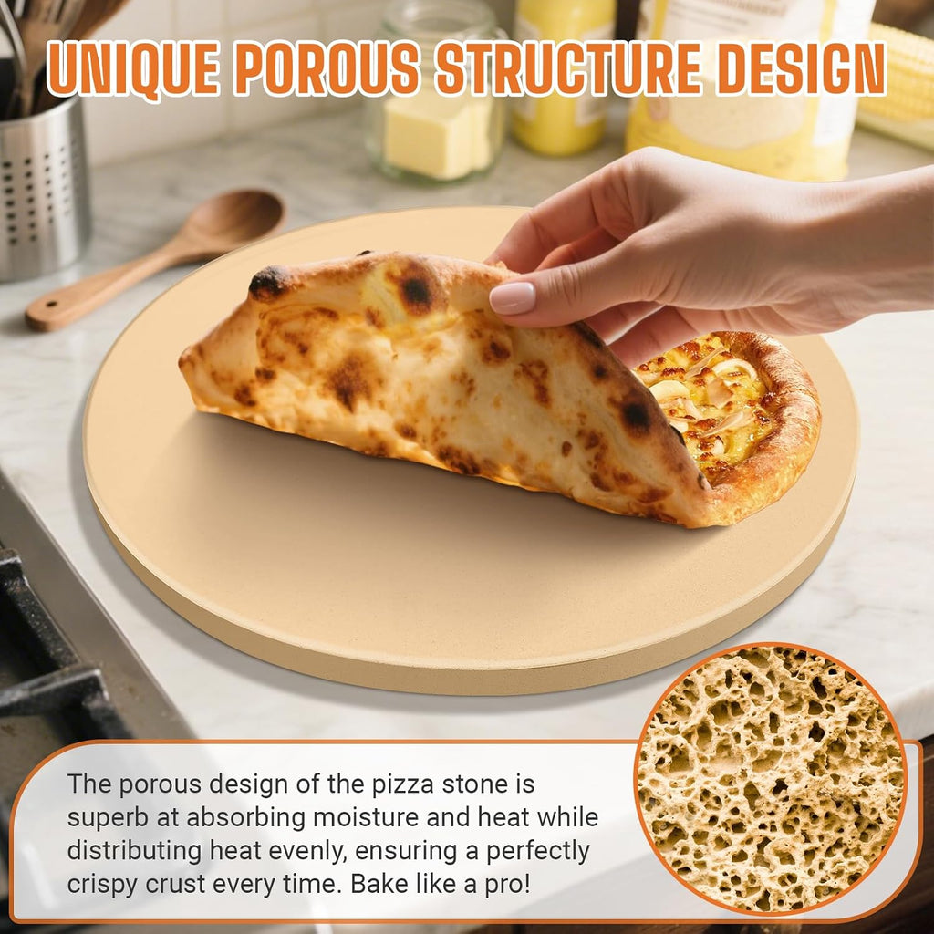 16-inch PIZZA STONE for Oven & BBQ Grilling, Round Baking Stone for Pizza