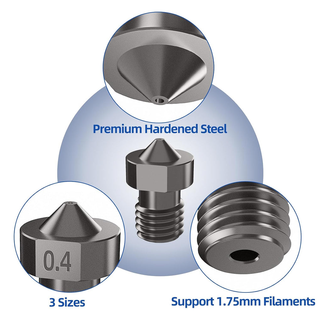 IdeaFormer 8Pcs Hardened Steel V6 Nozzle Kit, 3D Printer V6 Hotend Extruder Nozzles 0.4mm 0.6mm 0.8mm for Anycubic i3