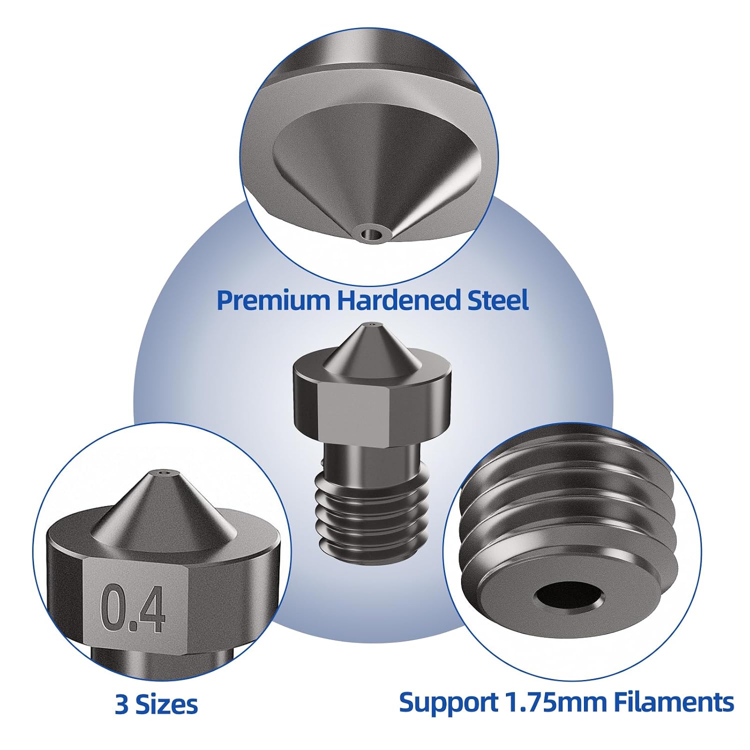 IdeaFormer 8Pcs Hardened Steel V6 Nozzle Kit, 3D Printer V6 Hotend Extruder Nozzles 0.4mm 0.6mm 0.8mm for Anycubic i3