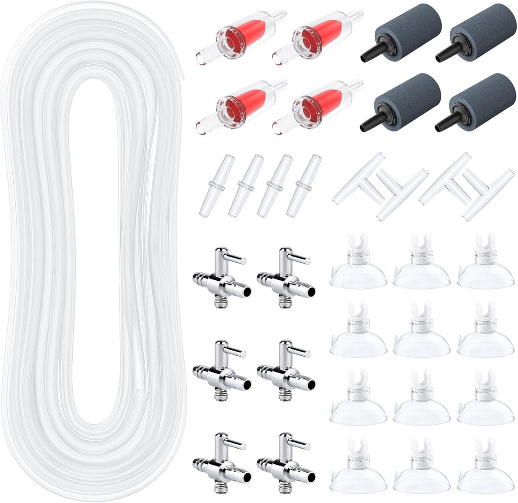 Aquarium Tubing, 50 Feet Fish Tank Airline Tubing, Aquarium Air Pump Accessories Kit with Air Stones, Check Valves
