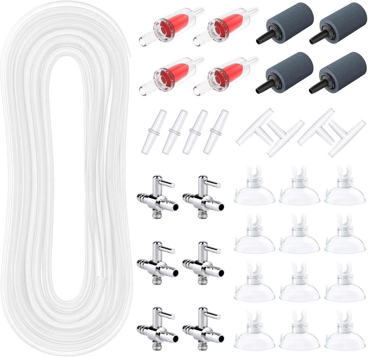 Aquarium Tubing, 50 Feet Fish Tank Airline Tubing, Aquarium Air Pump Accessories Kit with Air Stones, Check Valves