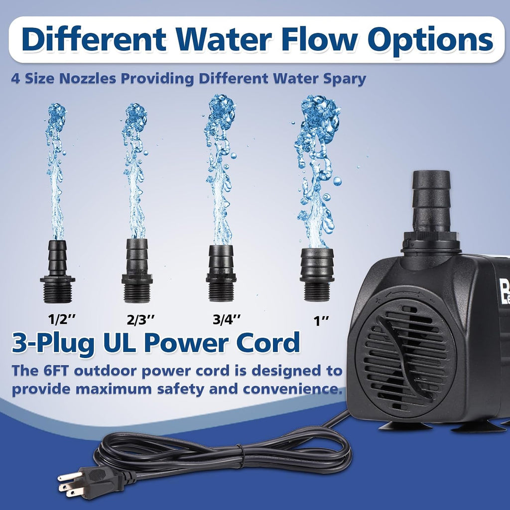 550GPH Submersible Water Pump(2000L/H 30W), Adjustable Ultra Quiet Fountain Pump with 4 Nozzles 7.2ft High Lift for