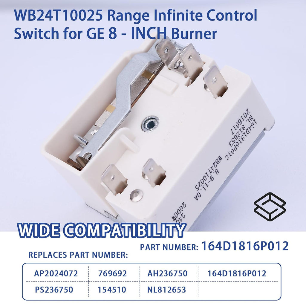 WB24T10025 Infinite Control Switch for GE 8" Electric Stove Burner