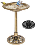 Bird Bath with Solar Fountain for Outside, Pedestal, Golden