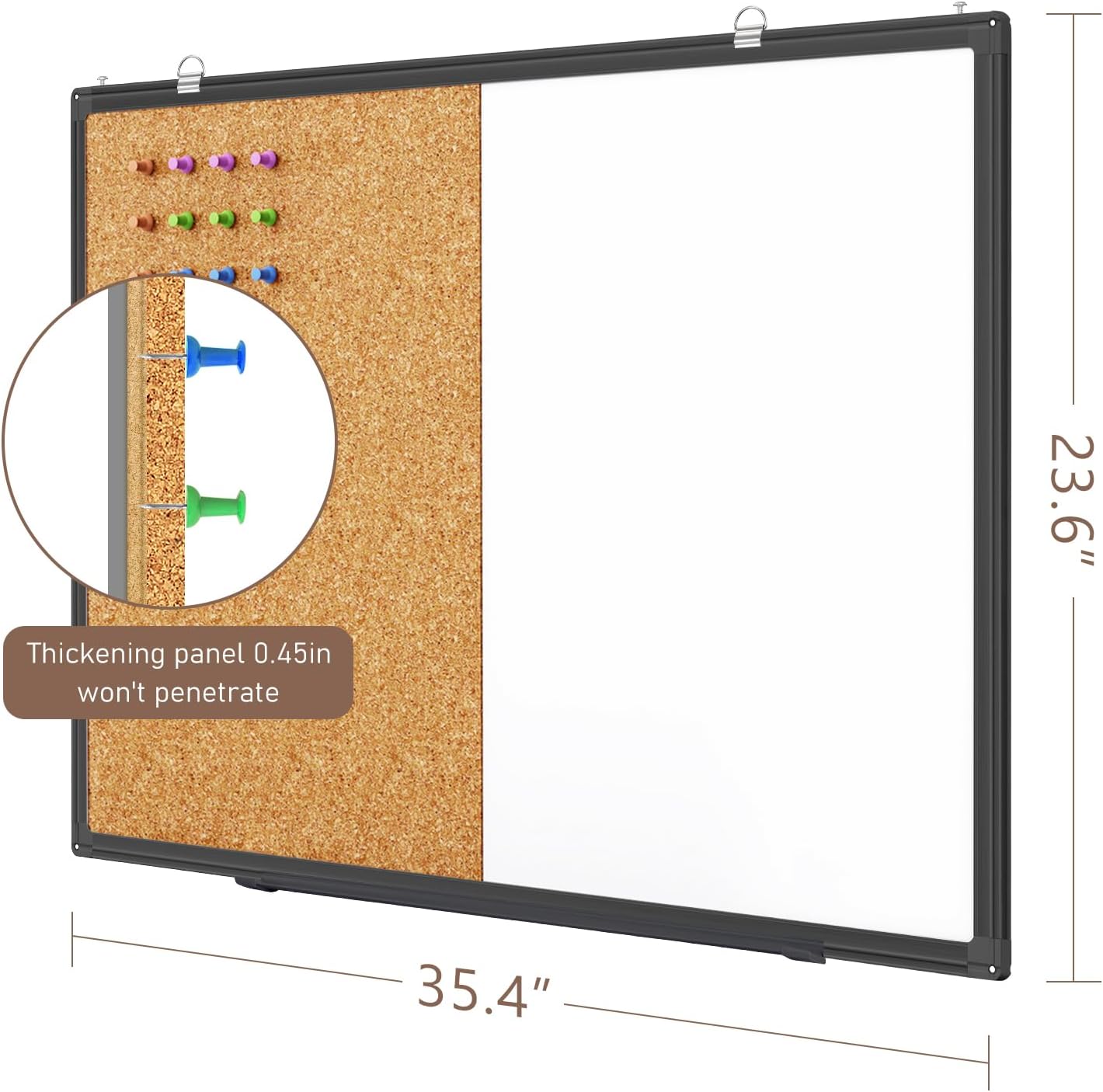 Combination White Board & Bulletin Cork Board 24 x 18 Whiteboard Magnetic, Combo Dry Erase Board with Black Aluminum