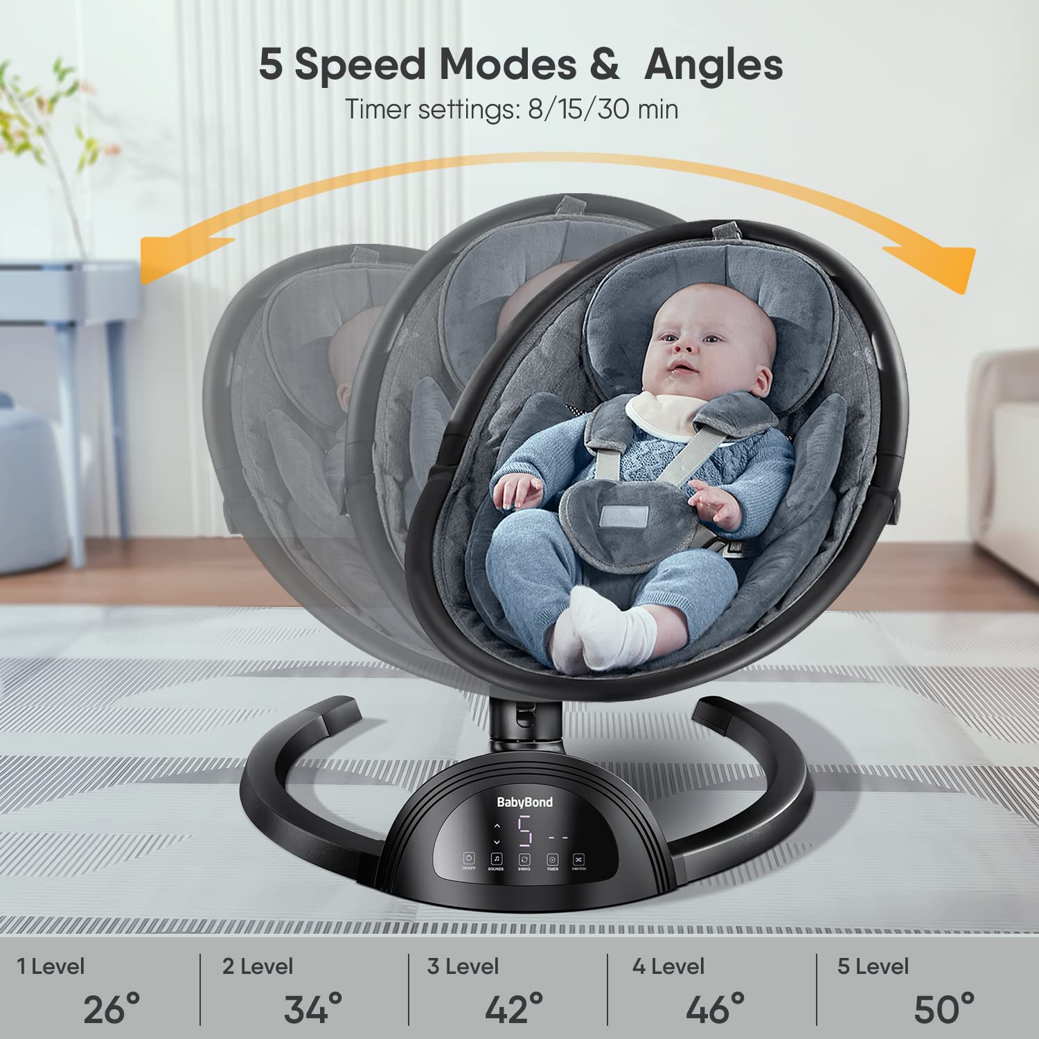 Baby Swings for Infants, Bluetooth Infant Swing with Music Speaker | Baby Swing with 3 Seat Positions, 5-Point