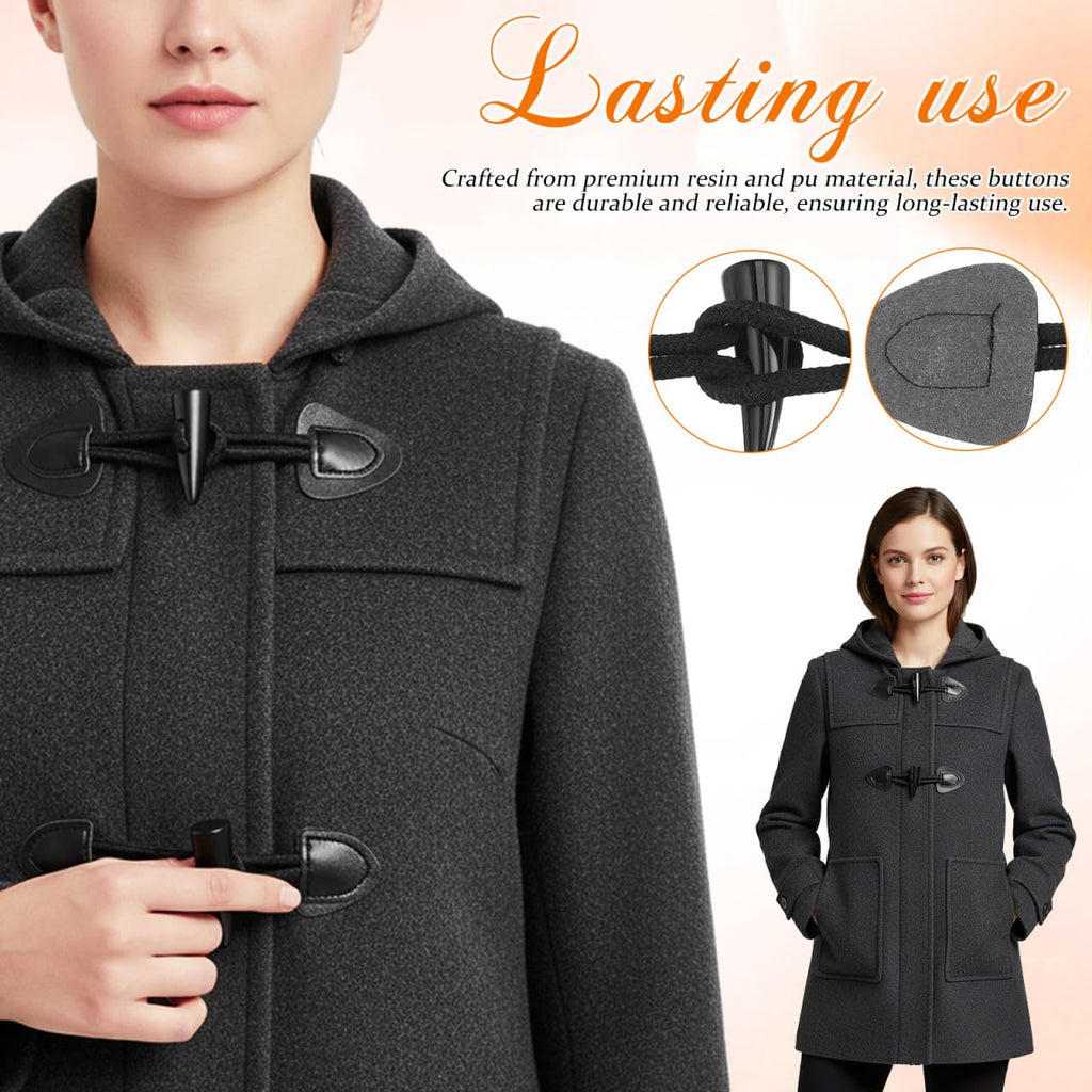 4 Pairs Black Toggle Closures for Coats and Jackets
