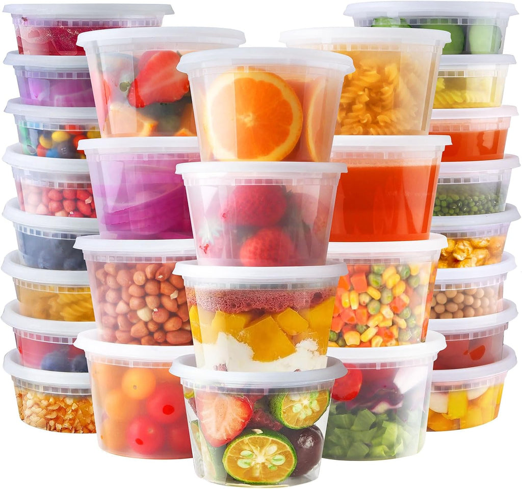 50 Sets Plastic Deli Containers with lids - 16oz 8oz Pint Container