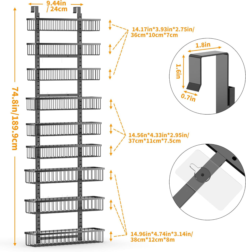9-Tier Over The Door Pantry Organizer, Pantry Organization and Storage, Black Hanging Basket Wall Spice Rack