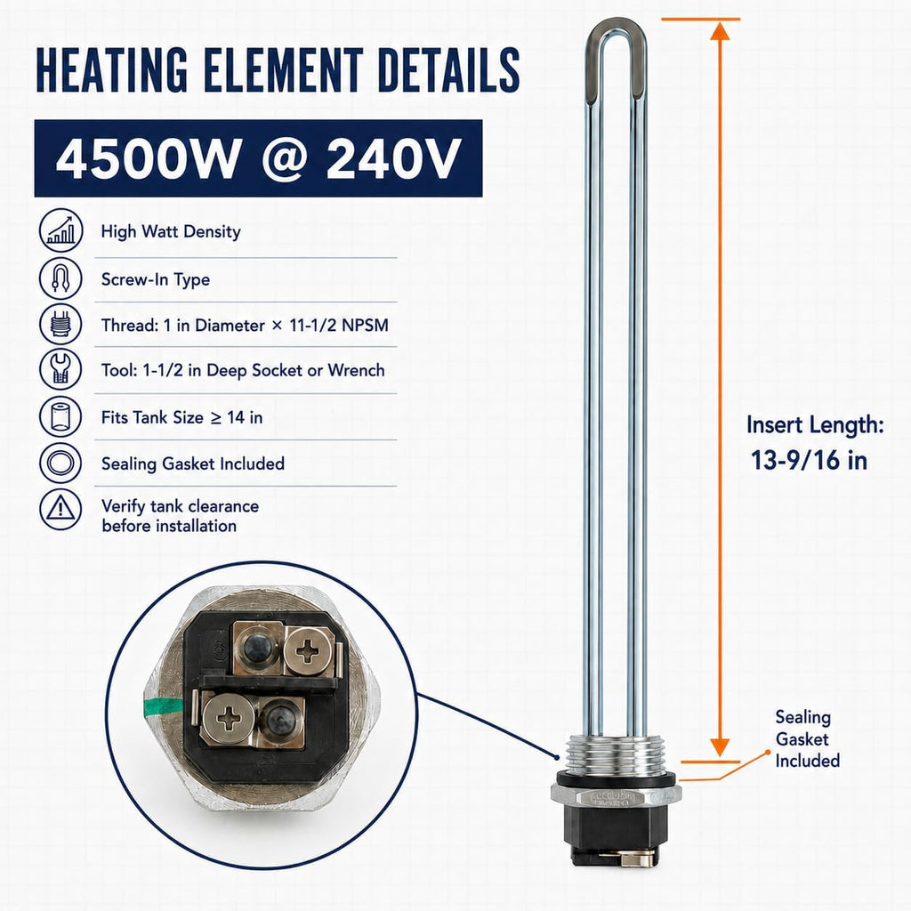 4500W 240V Electric Water Heater Tune-Up Kit – Compatible with Rheem, Ruud, A.O. Smith, Bradford White, GE & Kenmore–Includes Heating Elements, Thermostats, Element Wrench, Covers & Quick Change Tool