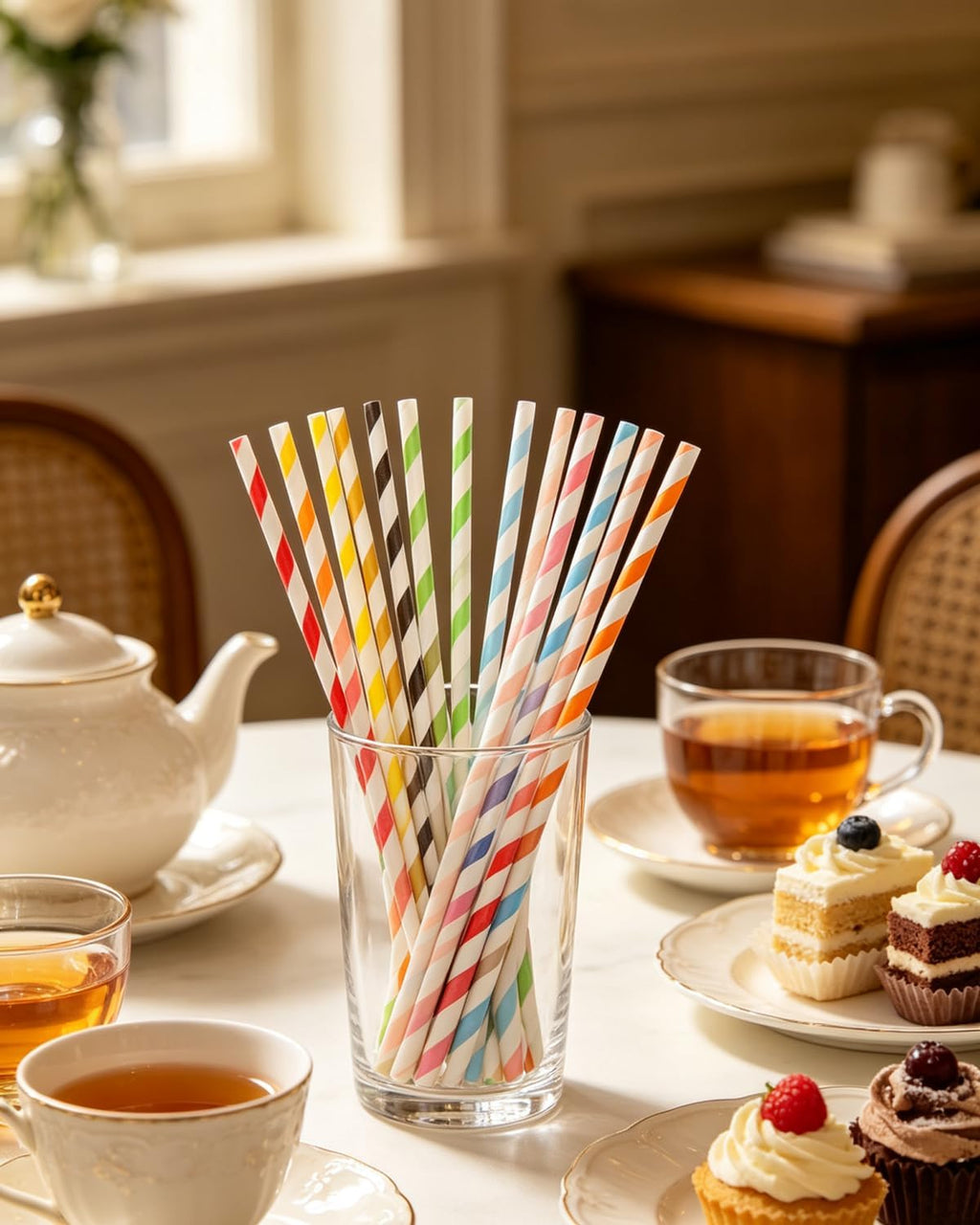 200-pack Multi Stripe Rainbow Drinking Paper Straws Disposable Straws Bulk (20-Multi Color)