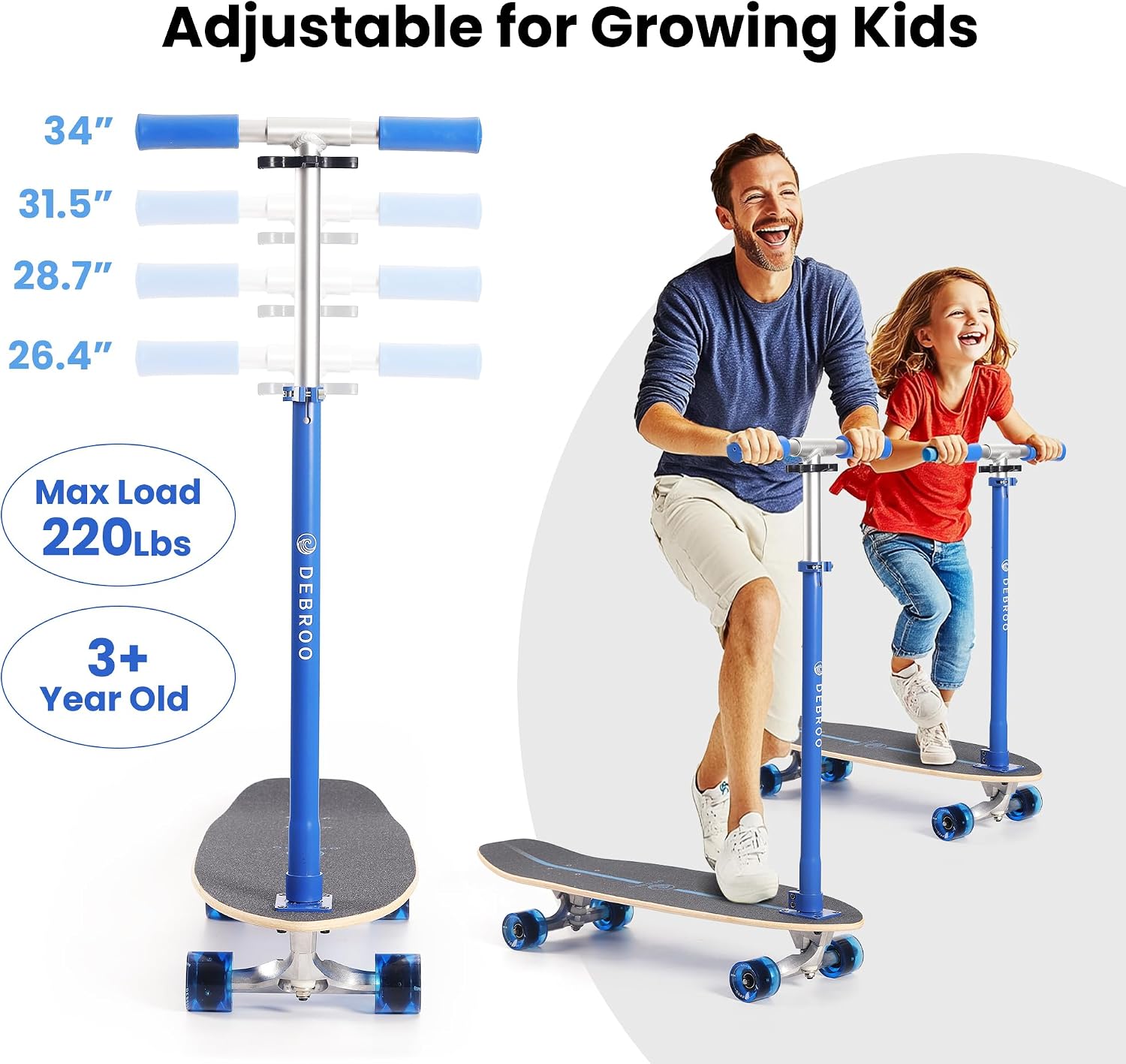 2-in-1 Kids Skateboard & Lean-to-Steer Scooter with Detachable Handlebar, LED Light-Up Wheels, Adjustable Height –