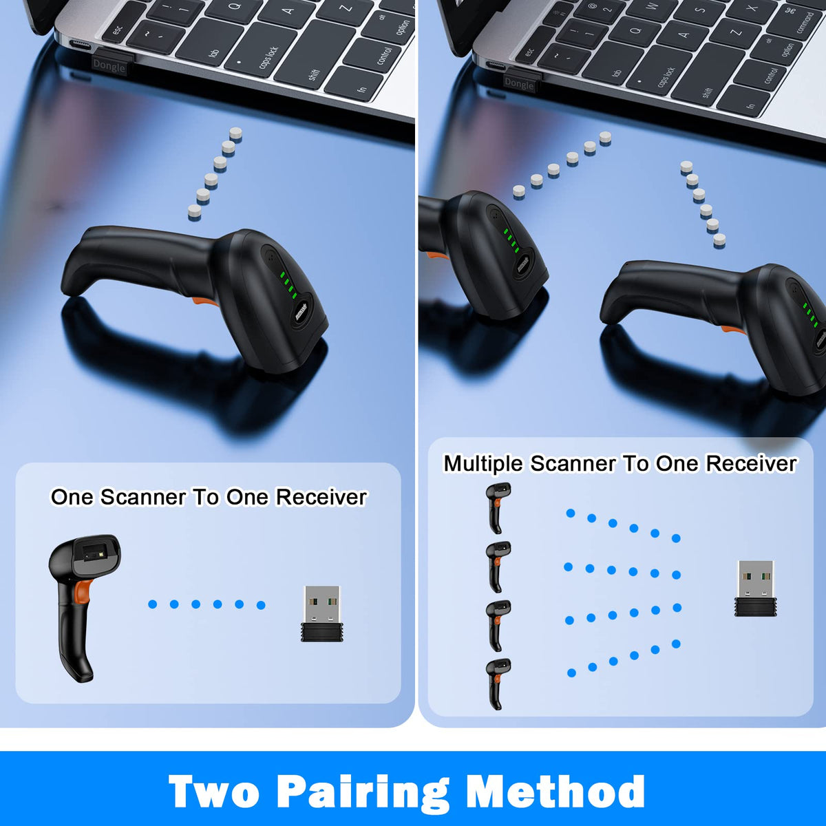 2D Wireless Barcode Scanner with Auto-Sensing Stand,Putting on Stand to Scan Automatically Sense Scanning Barcode