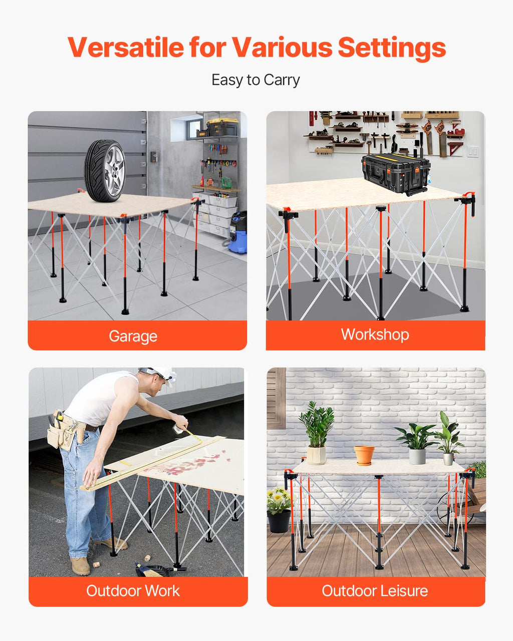 Portable Folding Workstand, 4.15 x 4.15 ft Collapsible Workbench, 3500 lbs Weight Capacity, No Assembly Foldable Work