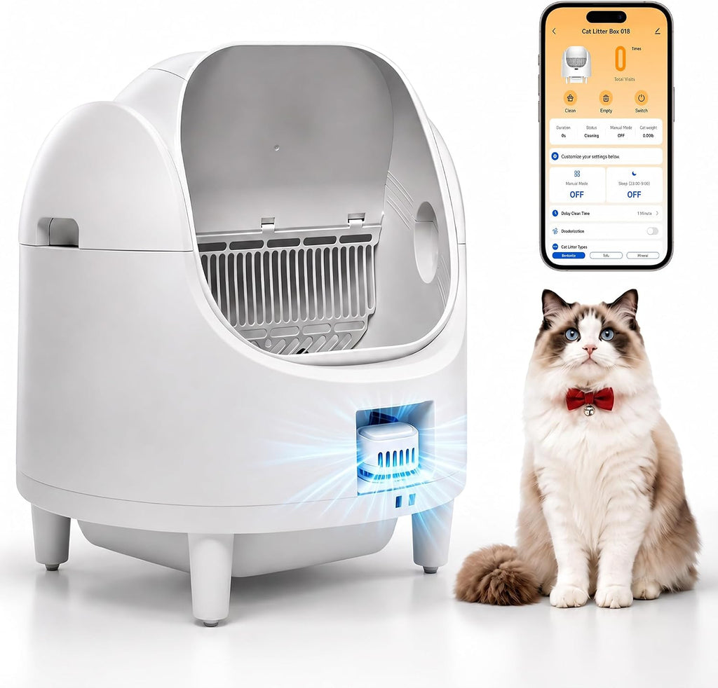 2026 Built-in Odor Control Self Cleaning Litter Box - App Control with Weight Monitoring, Sleeping Mode, Online Usage