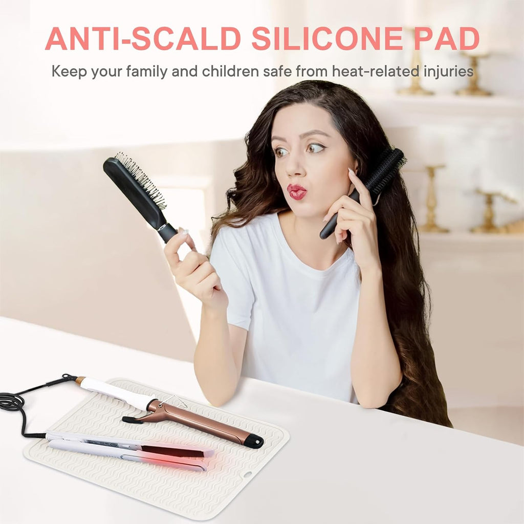 Oversize Silicone Heat Resistant Mat, Portable Travel Mat Cover for Curling Irons, Flat Irons, Hair Straightener and