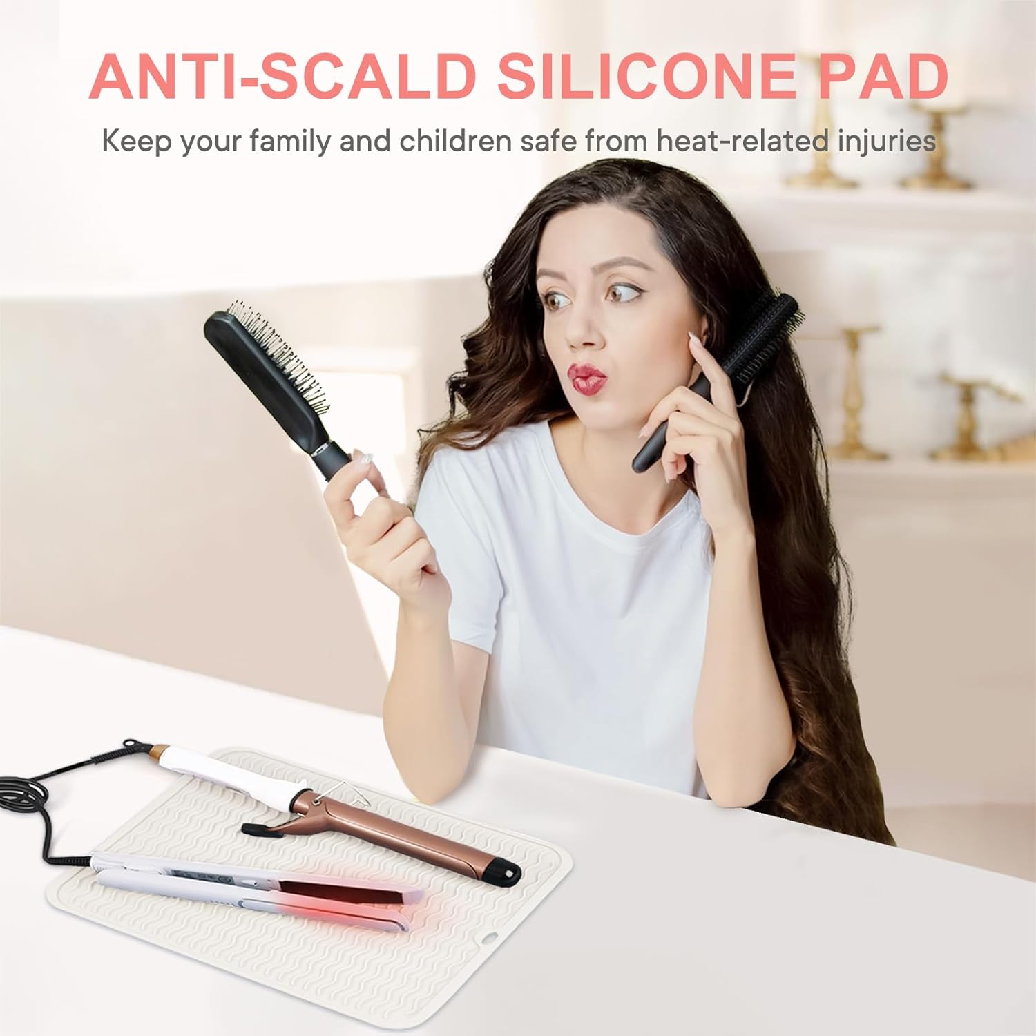 Oversize Silicone Heat Resistant Mat, Portable Travel Mat Cover for Curling Irons, Flat Irons, Hair Straightener and