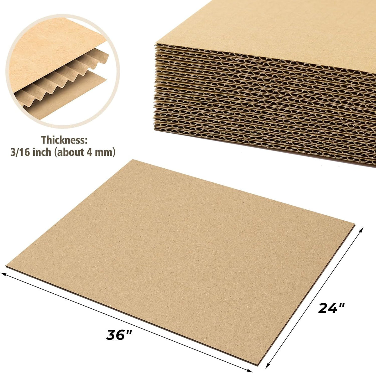 10 Pack 24x36 Corrugated Cardboard Sheet 3/16" Flat Insert