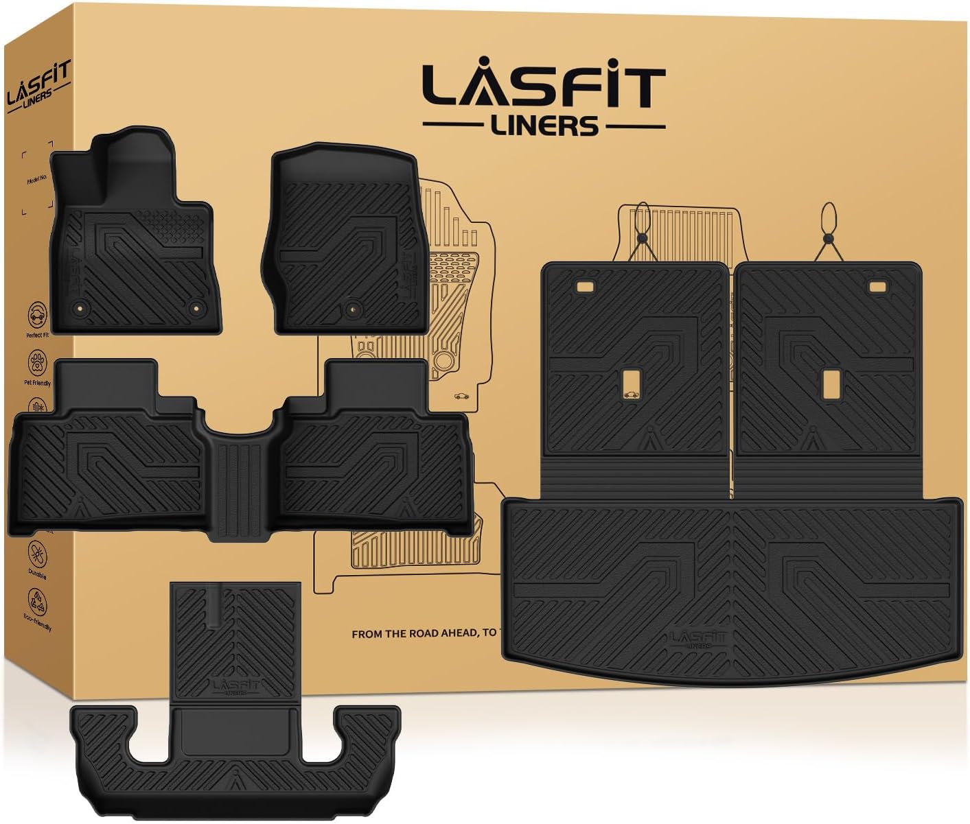 Floor Mats & Cargo Liner with Backrest Mat for Ford Explorer 2022-2025 2026 6 Passenger, Custom Fit All Weather
