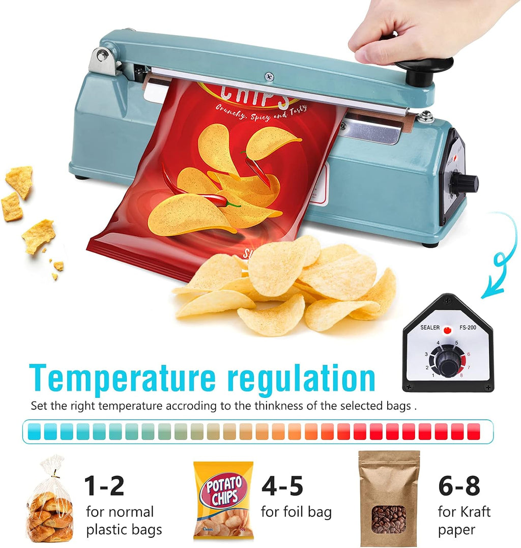 Impulse Sealer 8 inch, Manual Heat Sealer Machine for Plastic Bags