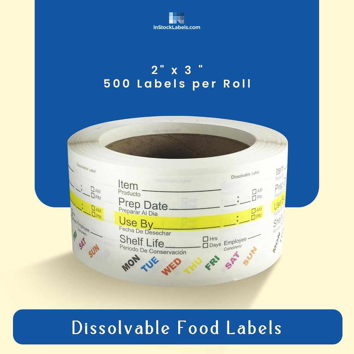 InStockLabels Dissolvable Food Rotation Labels, 2 x 3 Inch, 500 Labels