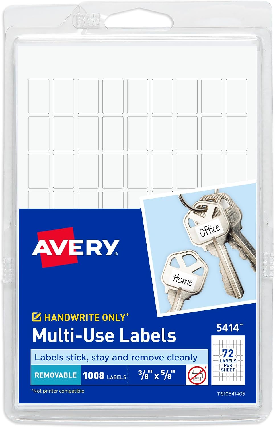 Multi-Use Removable Labels, 3/8" x 5/8", White, Non-Printable, 1,008 Blank Labels Total (5414)
