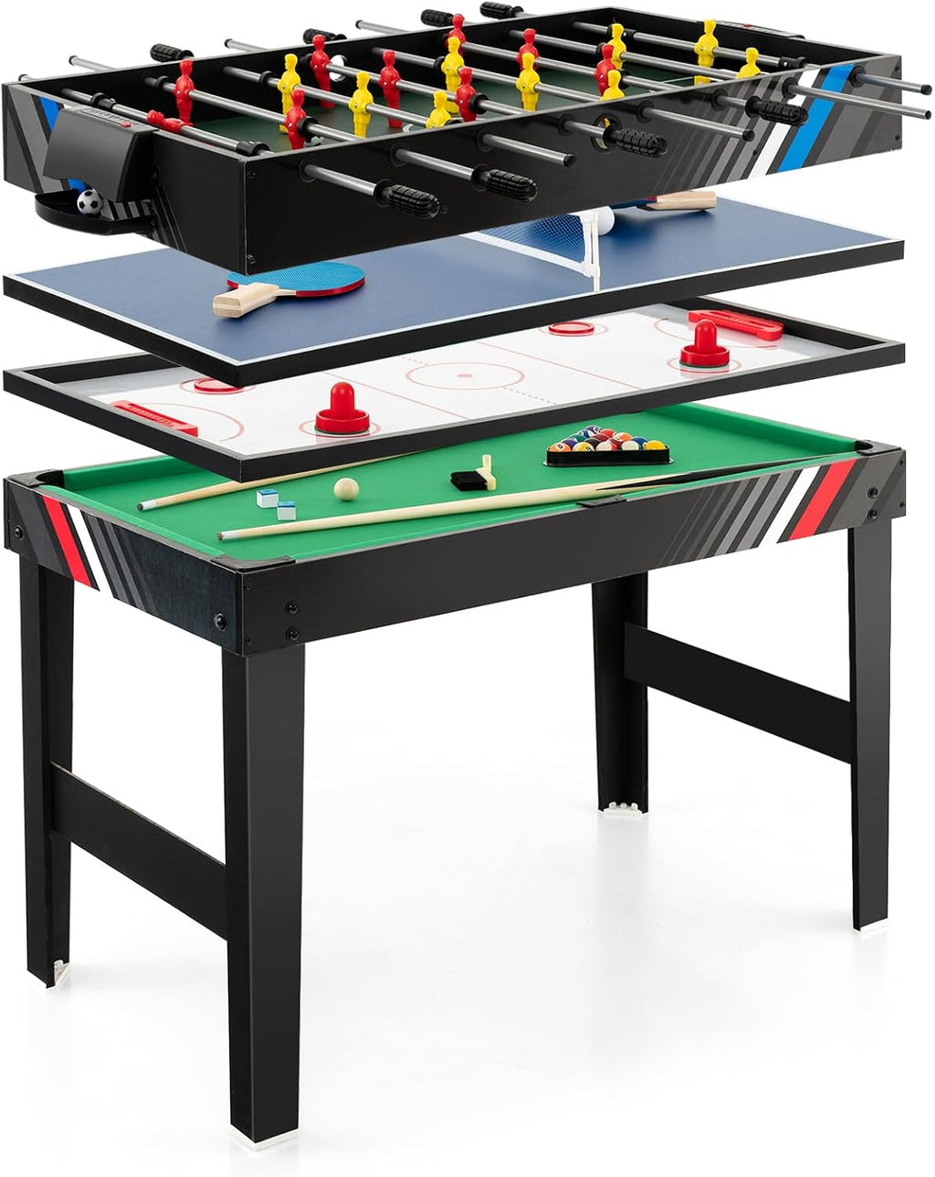 4 in 1 Multi Game Table, 49" Combo Game Table with Foosball Table, Pool Billiards, Air Hockey & Table Tennis for