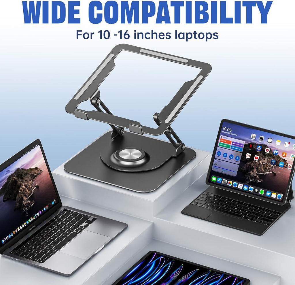 Laptop Stand for Desk, Adjustable Computer Stand with 360° Rotating Base, Ergonomic Laptop Riser for Collaborative