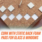 Frank Lowe Cork with Static Back Foam Pads for Glass & Windows (3/16 x 3/4 x 3/4)