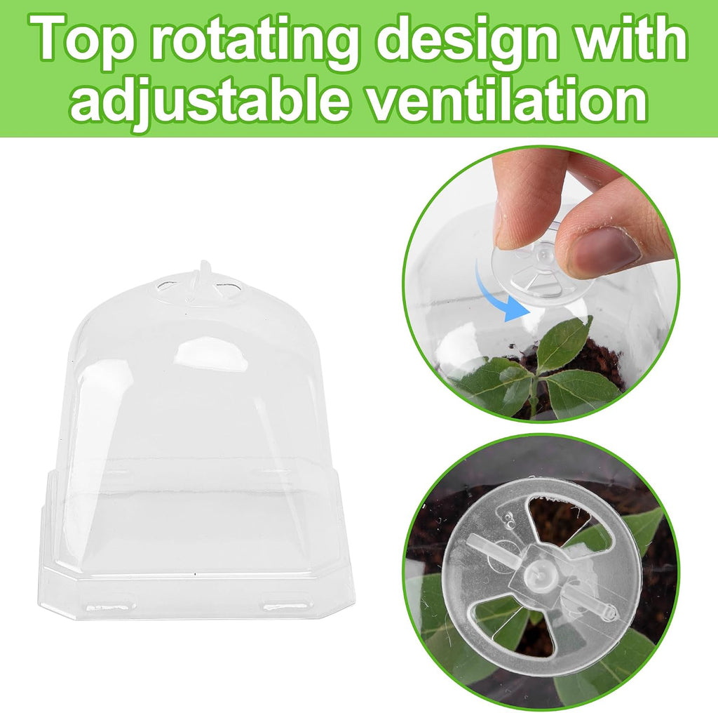 10 Pack 3 Inch Clear Plant Nursery Pots with Humidity Domes | Reusable Plastic Gardening Pot with Printed Labels