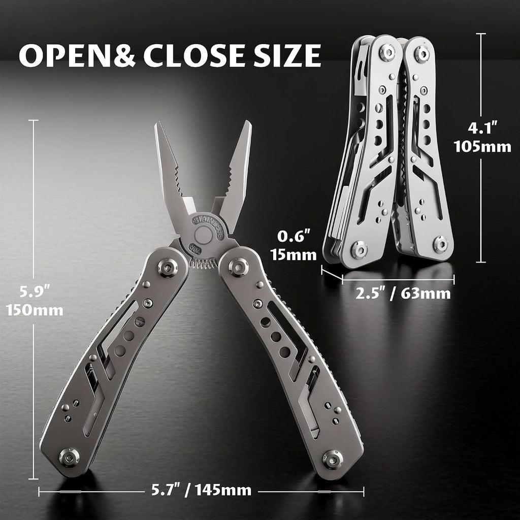 14-In-1 EDC Multitool Pliers with Nylon Sheath for Survival | Stainless Steel Multi Pliers, Pocket Knife, Bottle